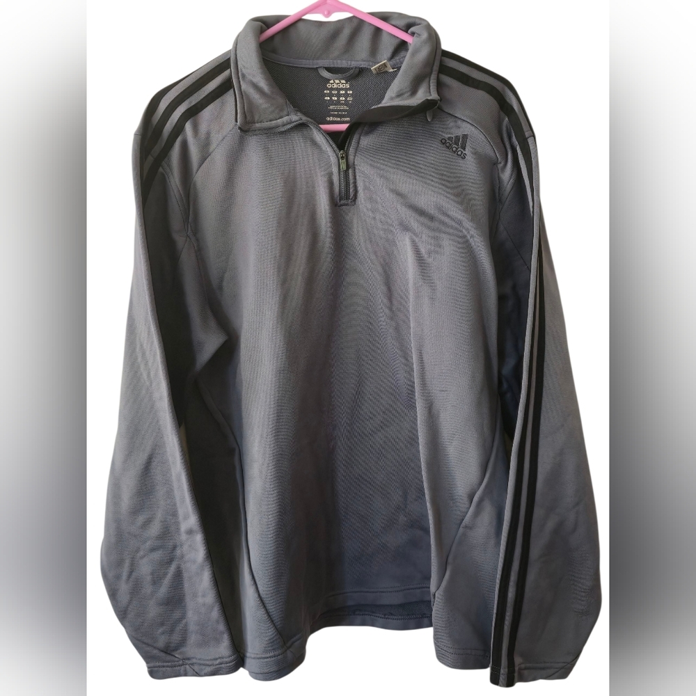 Adidas Men's Large Quarter Zip Pullover Gray Athletic Sweatshirt